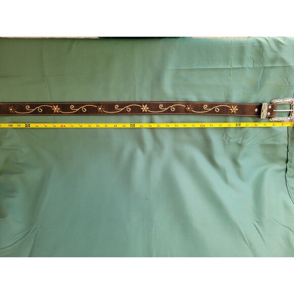 Nocona Western Boho Rhinestone Floral Leather Belt Brown Embroidered Women\'s M